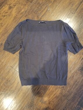 LOFT Gray Size Large L Short Puff Sleeve  Knit Sweater